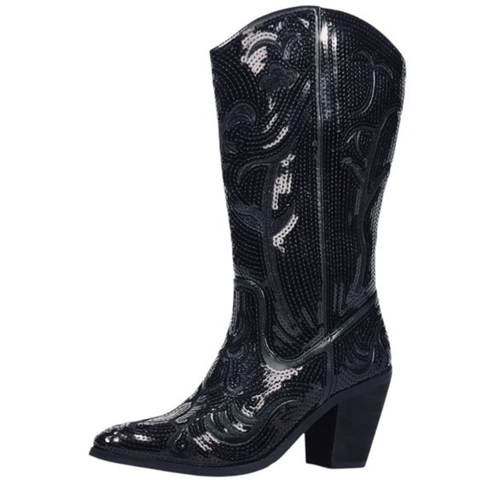 NEW Hawkell Women's‎ Black Sequin Cowboy Western Mid Calf Boots Size 11